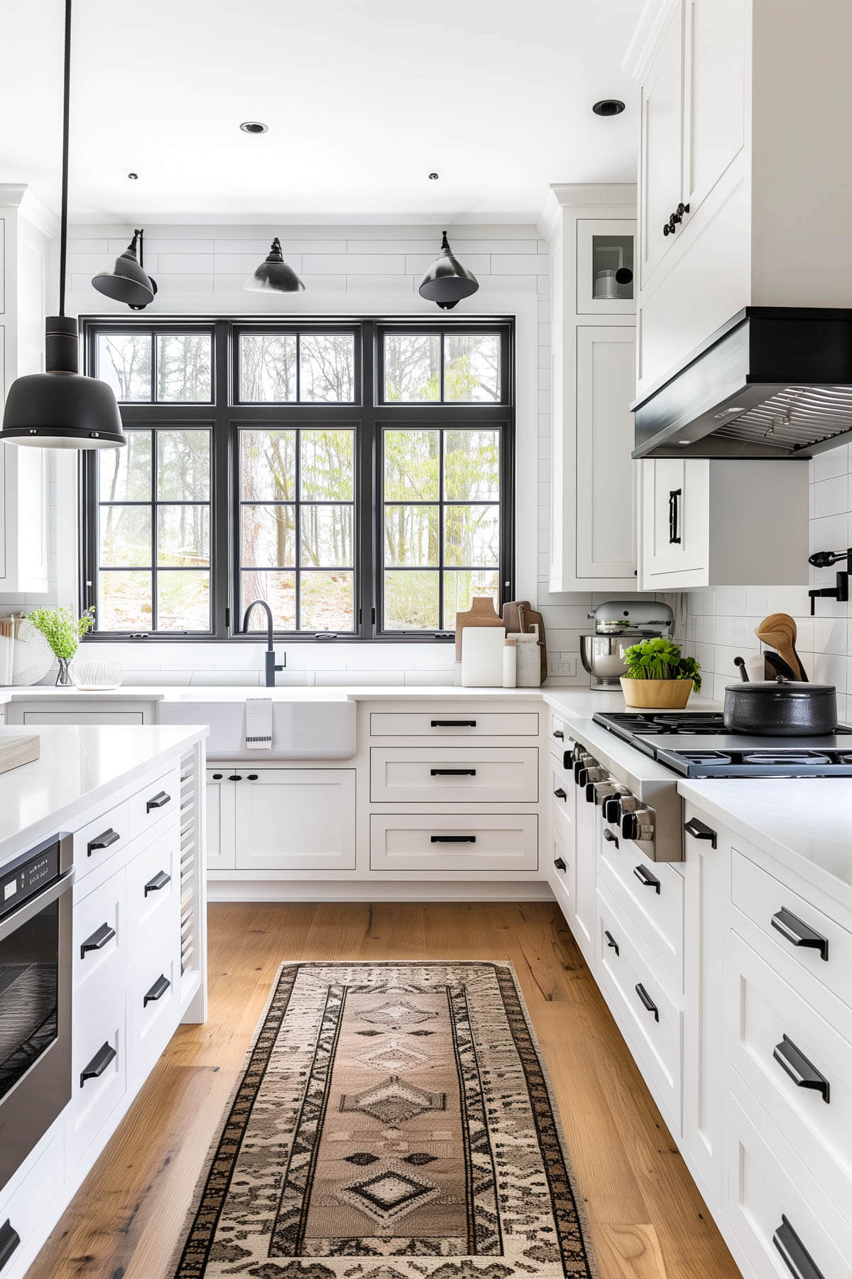 Stylish white kitchen cabinets with contrasting black hardware for a modern twist.