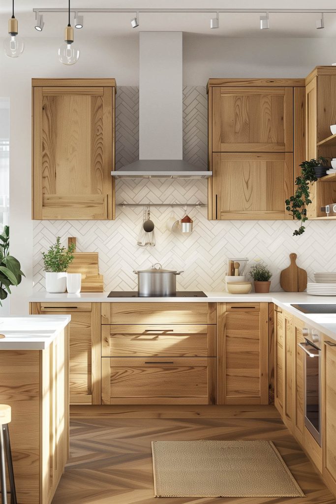 Light wood Scandinavian-inspired kitchen cabinets in a minimalist kitchen with clean lines and functional design.