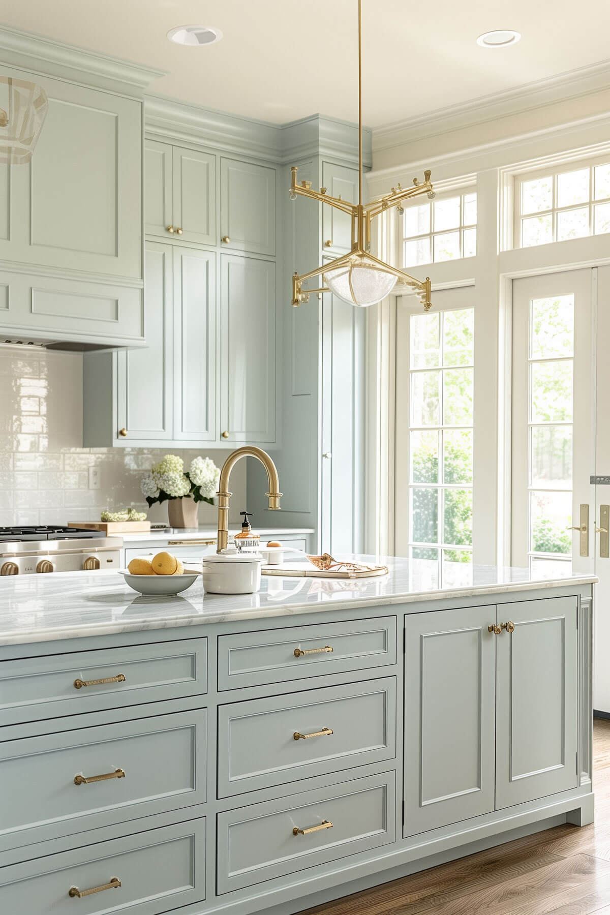 pastel blue kitchen cabinets