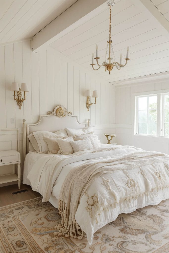 Rustic wall sconces providing ambient lighting and a vintage feel to a bedroom.