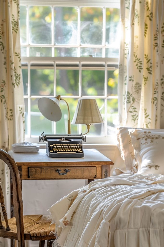 A vintage typewriter displayed adding a touch of literary nostalgia to a bedroom.