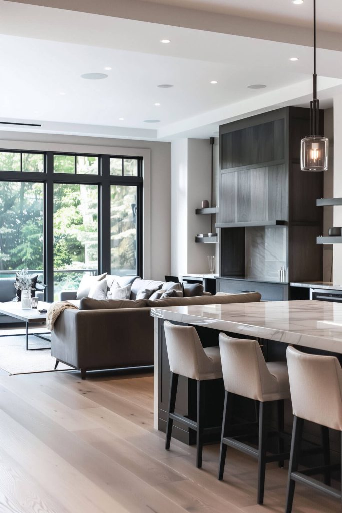 Spacious open-plan kitchen blending with living areas.