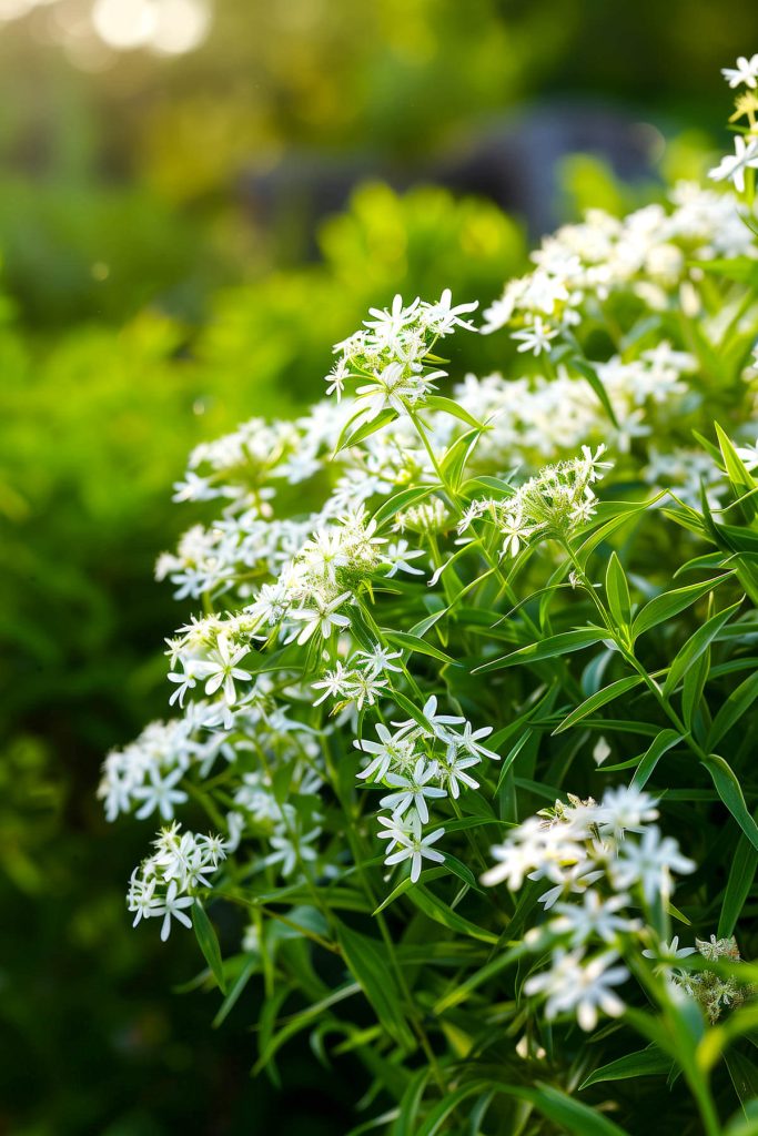 A flourishing anise plant with delicate white flowers, growing in a sunlit garden.