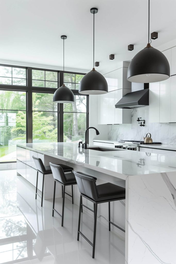 Sleek all-white kitchen emphasizing minimalist design.