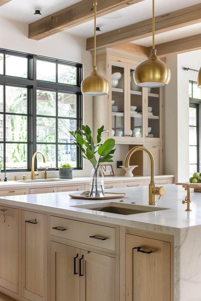 Kitchen with mixed metal finishes for a dynamic contrast.