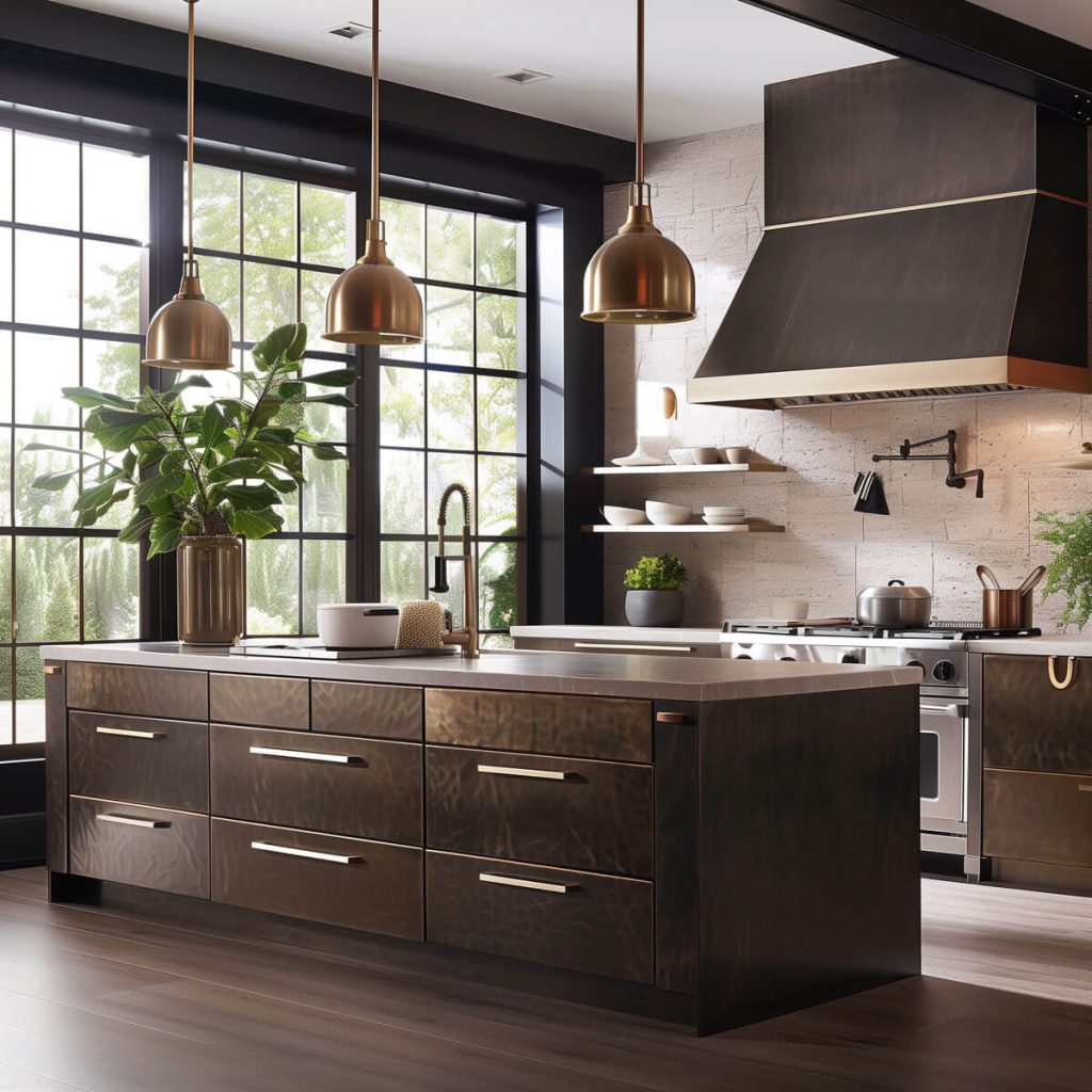 Kitchen with mixed metal finishes for a dynamic contrast.