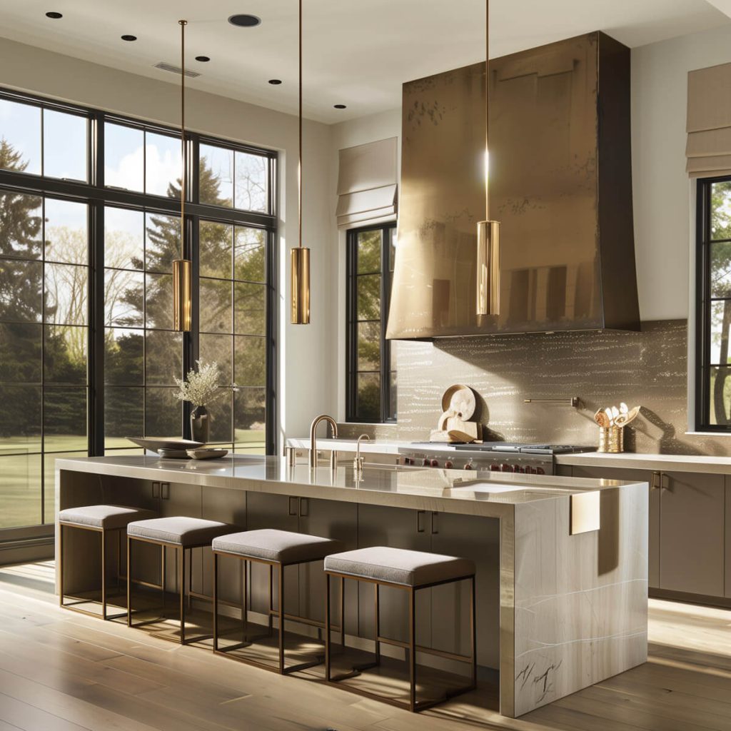 Kitchen with mixed metal finishes for a dynamic contrast.