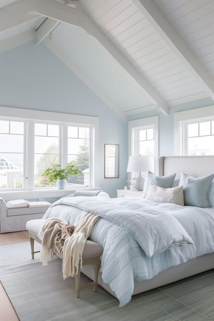 Bedroom walls painted in soft pastel colors creating a calming atmosphere.