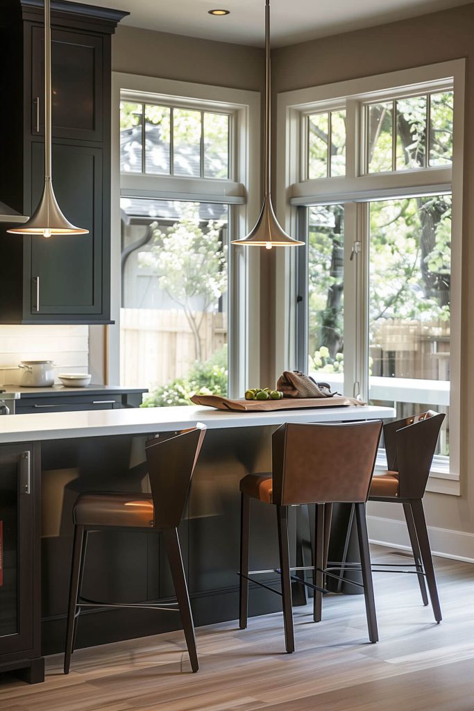 Kitchen with dining area integrated into the island.