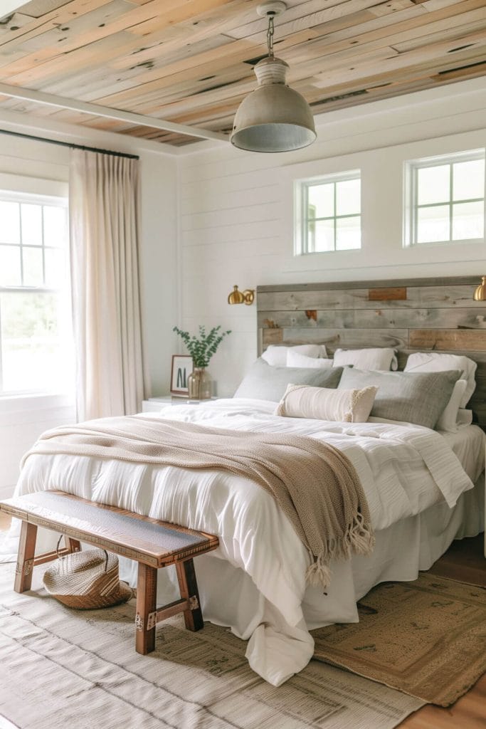 Headboards made from reclaimed wood adding a unique and rustic look to a bedroom.