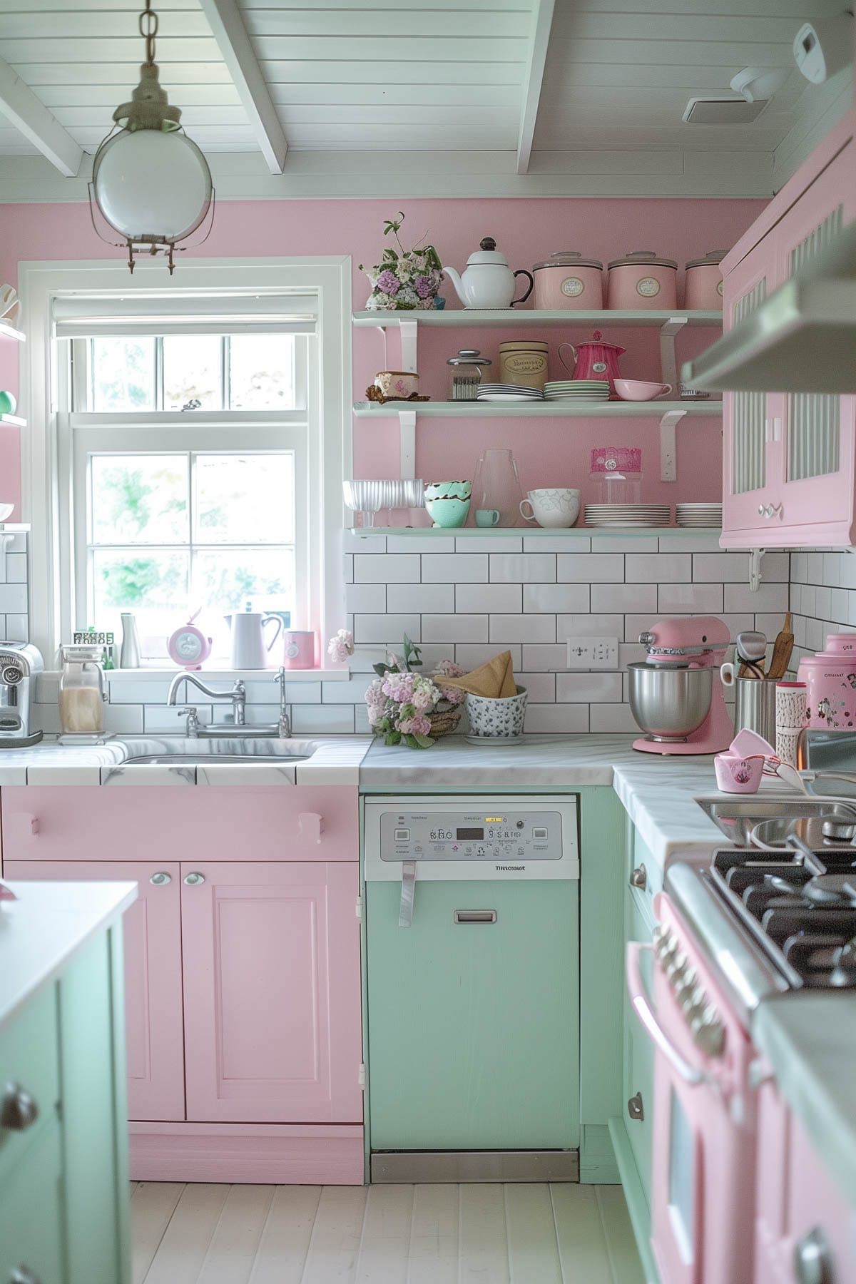 30+ Beautiful Pastel Dream Retro Pink Kitchen Ideas - Living Chic