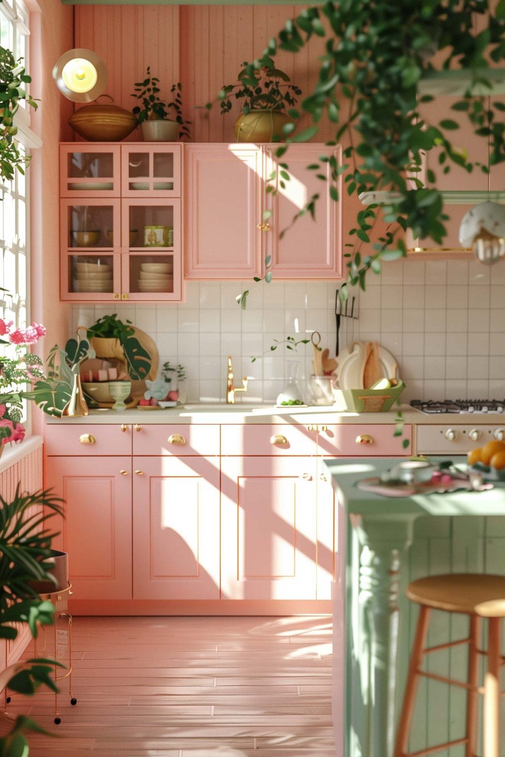 30+ Beautiful Pastel Dream Retro Pink Kitchen Ideas - Living Chic