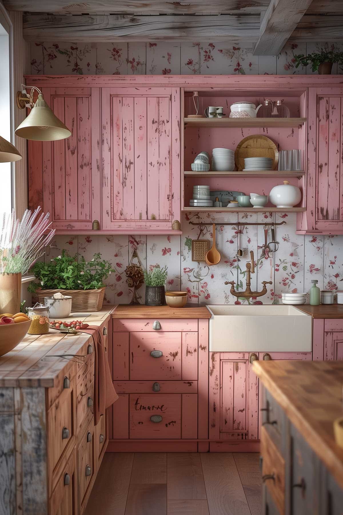 20+ Country Charm Retro Pink Kitchen Ideas - Living Chic