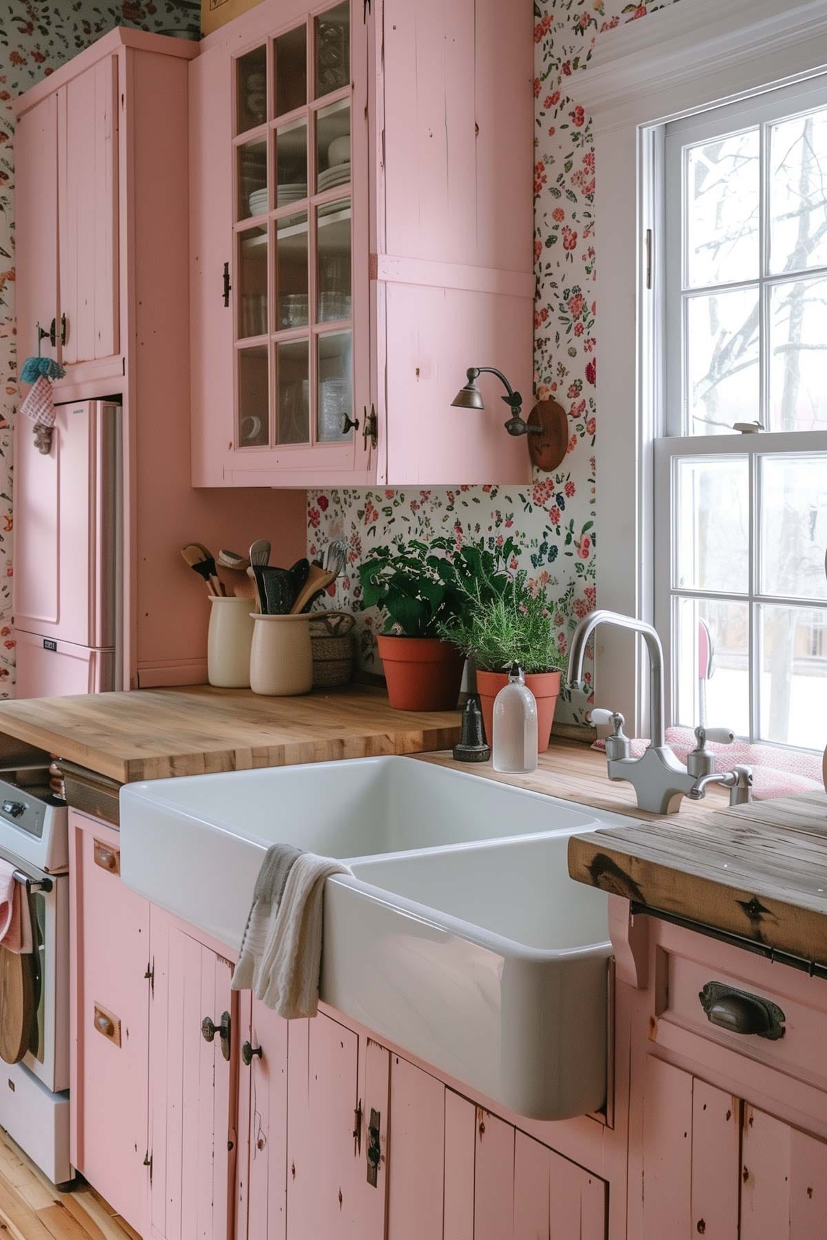 20+ Country Charm Retro Pink Kitchen Ideas - Living Chic