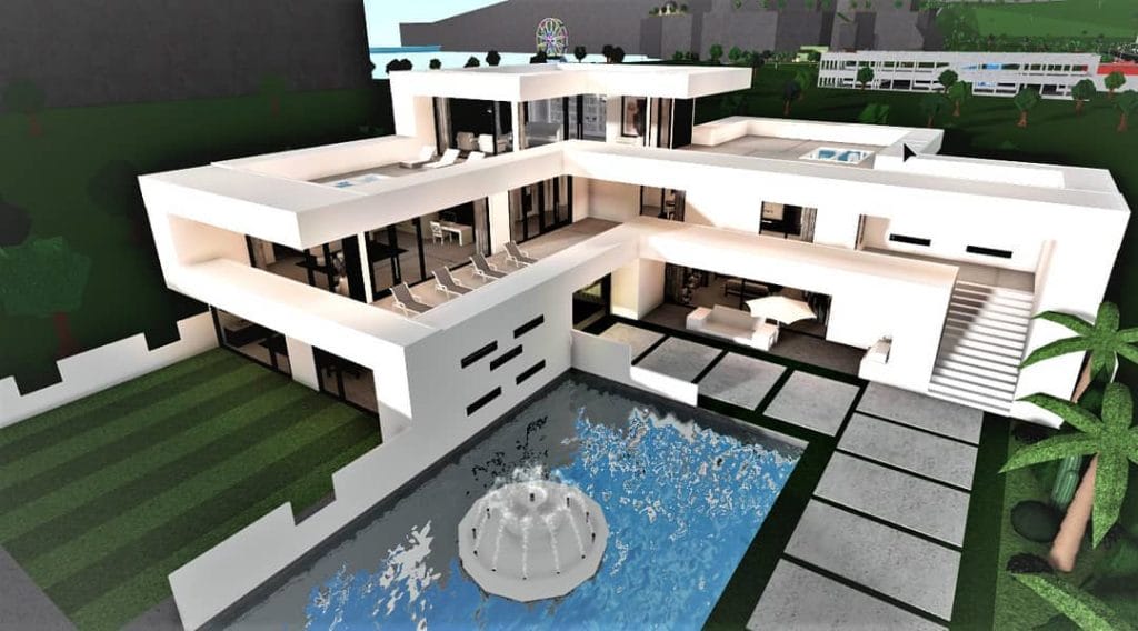 A sleek, minimalist mansion with a clean design, large open spaces, and an emphasis on simplicity and functionality.