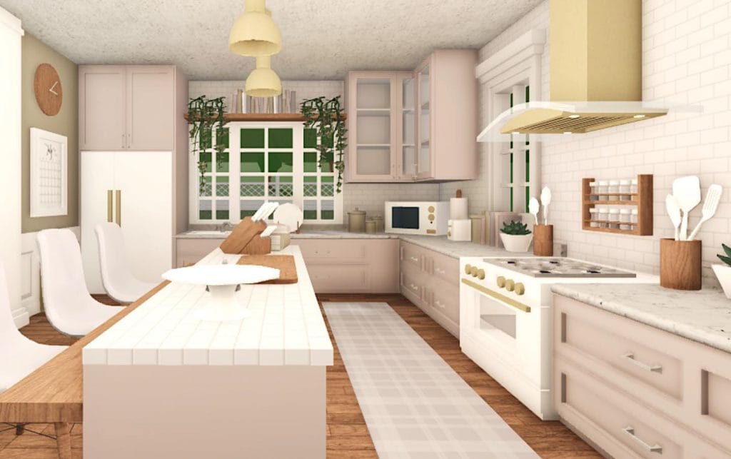 Beige-toned family kitchen with modern appliances and a cozy dining area.