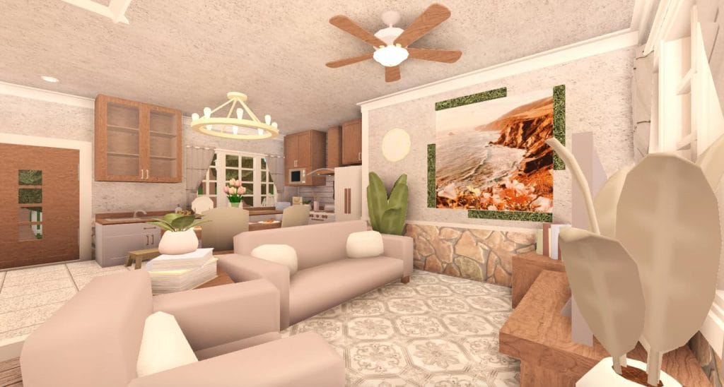 Small and stylish living room with modern furniture and soft hues, ideal for a starter home.