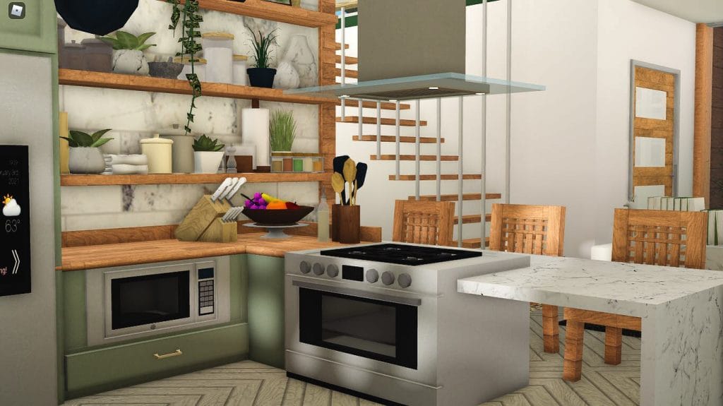 Eco-friendly kitchen with sustainable materials and energy-efficient appliances.