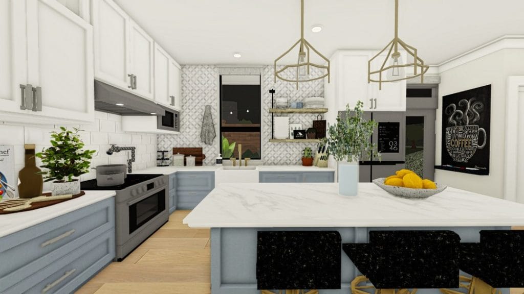 Modern kitchen with white and wood finishes, featuring clean lines and functional design.