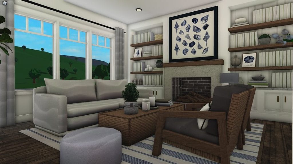 Peaceful living room in a starter house with cozy furniture, soft lighting, and a calm color palette.