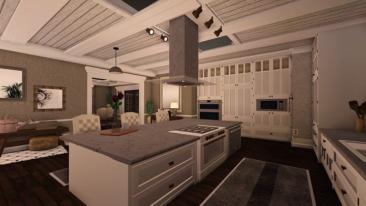 A simple and functional kitchen with light cabinetry, open shelves, and ample counter space.