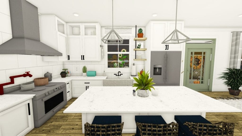 Fall-themed farmhouse kitchen with wooden cabinetry and warm decor.