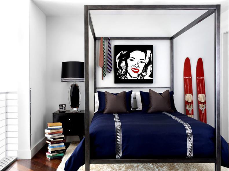 Teen bedroom with pop art and modern furniture.